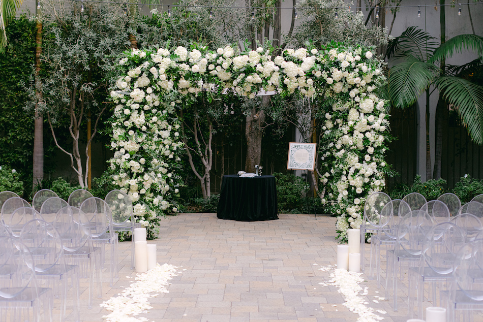 white floral arch, ceremony arch, white chuppah, floral design, florist, wedding florist, wedding flowers, orange county weddings, orange county wedding florist, orange county florist, orange county floral design, flowers by cina