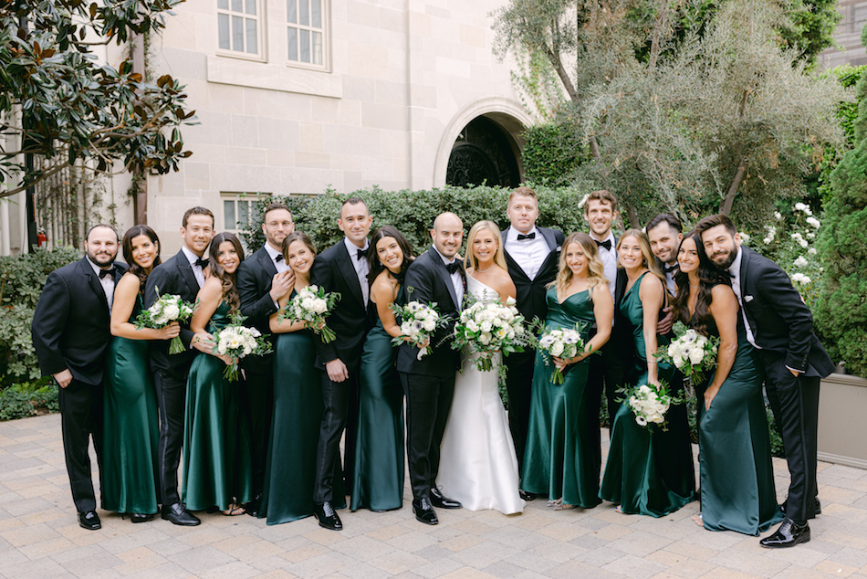 bridal party, emerald dresses, emerald wedding, floral design, florist, wedding florist, wedding flowers, orange county weddings, orange county wedding florist, orange county florist, orange county floral design, flowers by cina