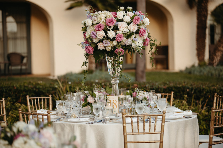 elevated centerpiece, pink blooms, blush blooms, floral design, florist, wedding florist, wedding flowers, orange county weddings, orange county wedding florist, orange county florist, orange county floral design, flowers by cina