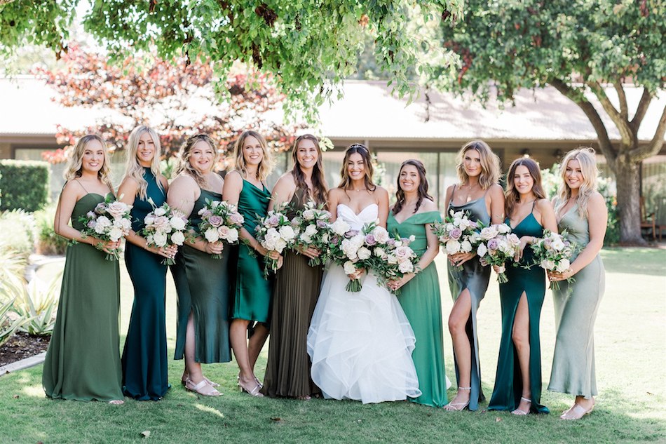 green bridesmaids dresses, bridesmaid, bride tribe, floral design, florist, wedding florist, wedding flowers, orange county weddings, orange county wedding florist, orange county florist, orange county floral design, flowers by cina