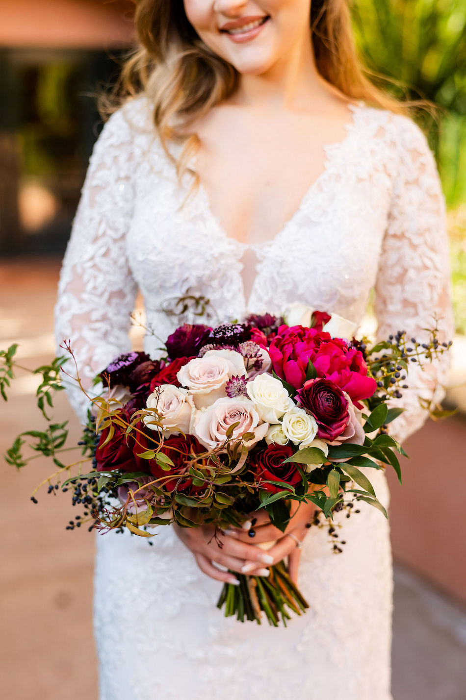 Ethereal Floral-Filled Wedding in Red, Mauve, and Gold - Flowers by Cina