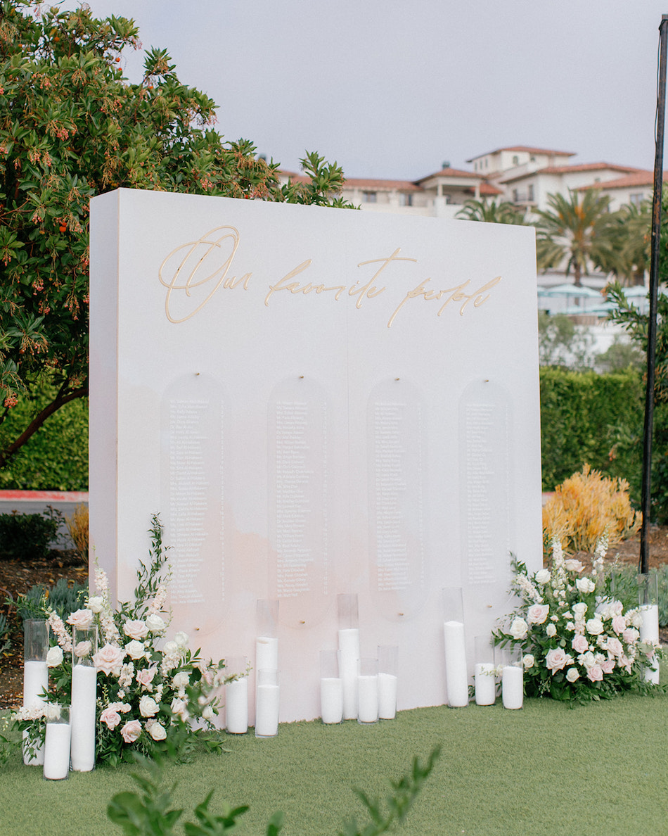 seating chart, blush blooms, signage, floral design, florist, wedding florist, wedding flowers, orange county weddings, orange county wedding florist, orange county florist, orange county floral design, flowers by cina