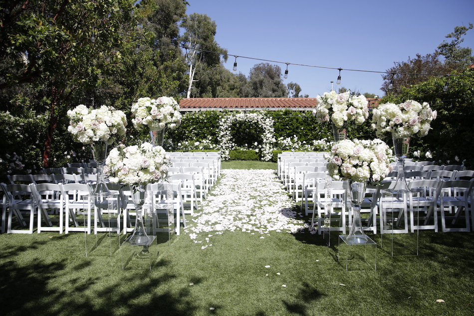 white ceremony florals, white petals, floral arch, floral design, florist, wedding florist, wedding flowers, orange county weddings, orange county wedding florist, orange county florist, orange county floral design, flowers by cina