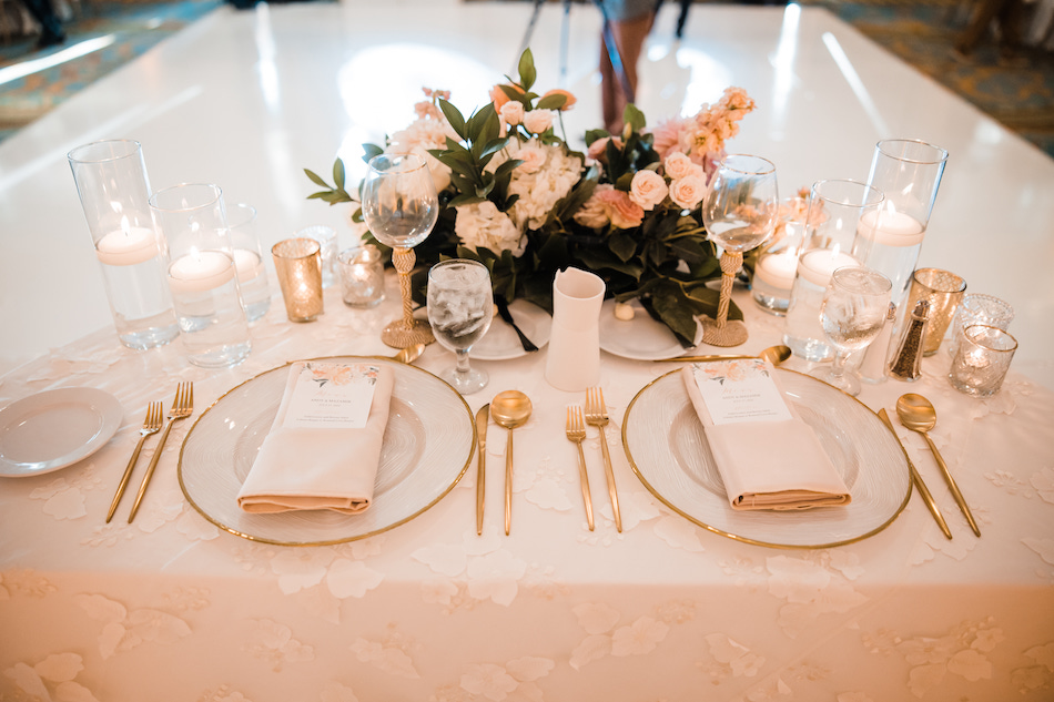 sweetheart table, blush blooms, blush centerpiece, floral design, florist, wedding florist, wedding flowers, orange county weddings, orange county wedding florist, orange county florist, orange county floral design, flowers by cina