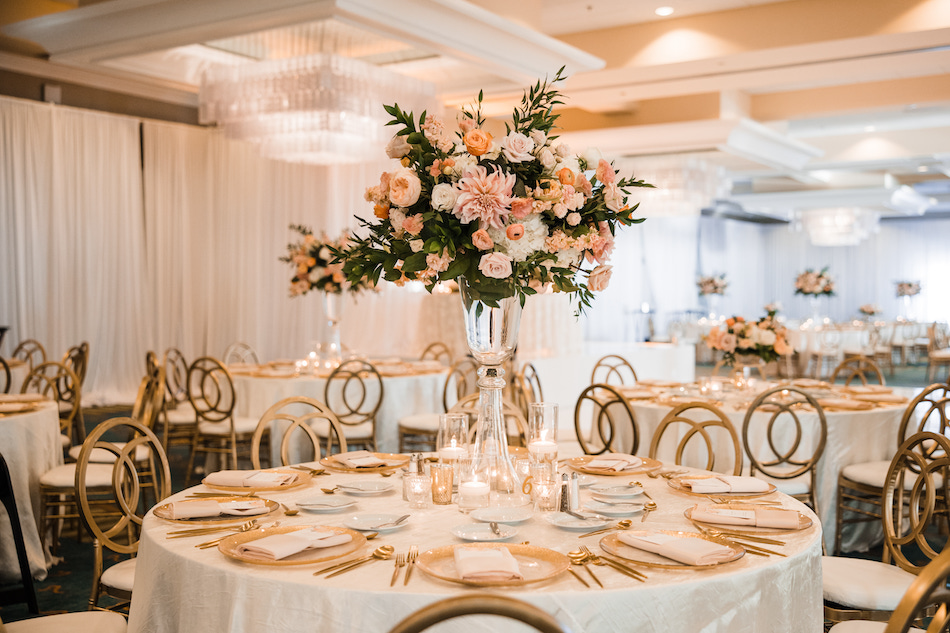 elevated centerpiece, blush blooms, blush reception blooms, floral design, florist, wedding florist, wedding flowers, orange county weddings, orange county wedding florist, orange county florist, orange county floral design, flowers by cina