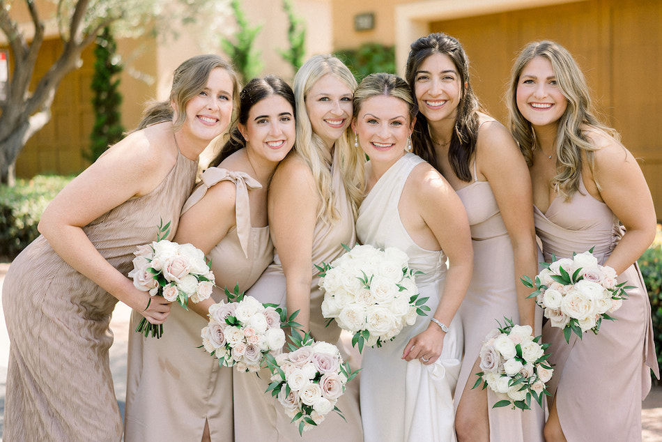 floral design, florist, wedding florist, wedding flowers, orange county weddings, orange county wedding florist, orange county florist, orange county floral design, flowers by cina, bridesmaids, blush bridesmaid dresses, white bouquet