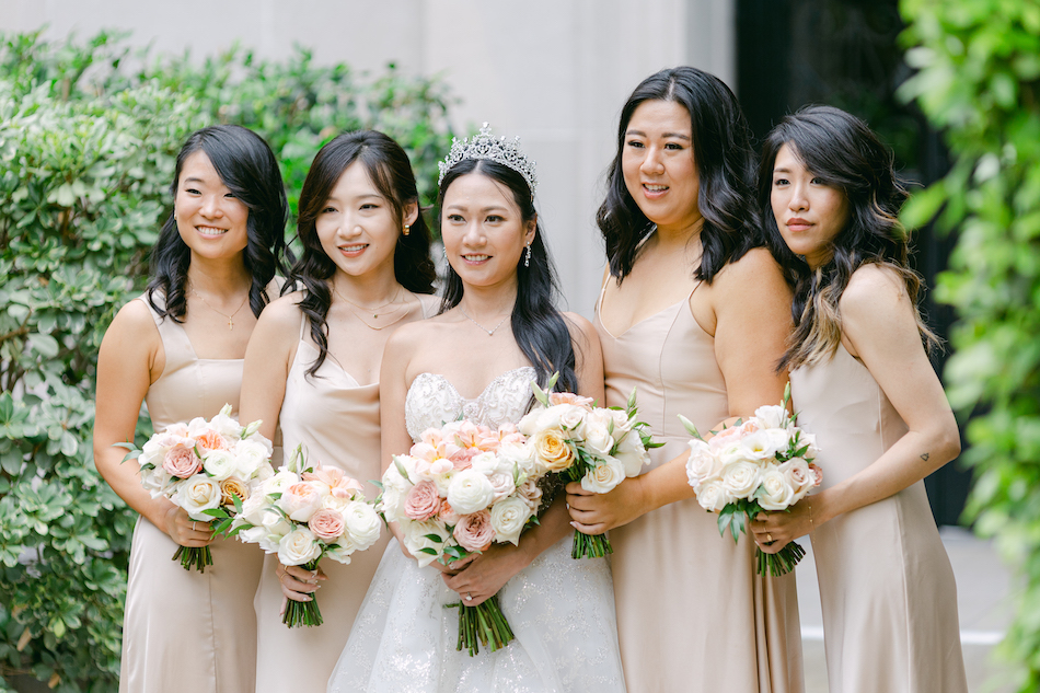 blush bridesmaid dress, blush bouquets, bridesmaids, floral design, florist, wedding florist, wedding flowers, orange county weddings, orange county wedding florist, orange county florist, orange county floral design, flowers by cina