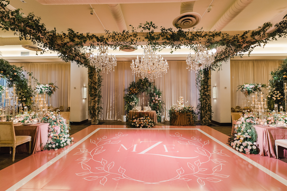 floral design, florist, wedding florist, wedding flowers, orange county weddings, orange county wedding florist, orange county florist, orange county floral design, flowers by cina, monogram, dancefloor, reception space