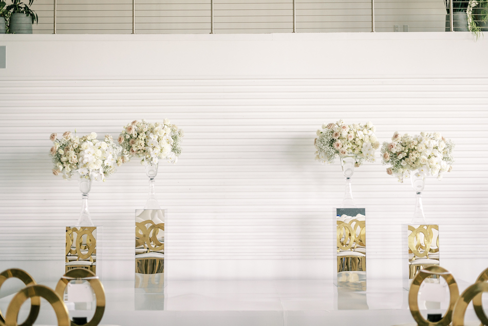 floral design, florist, wedding florist, wedding flowers, orange county weddings, orange county wedding florist, orange county florist, orange county floral design, flowers by cina, elevated ceremony florals, white ceremony florals, white and gold ceremony